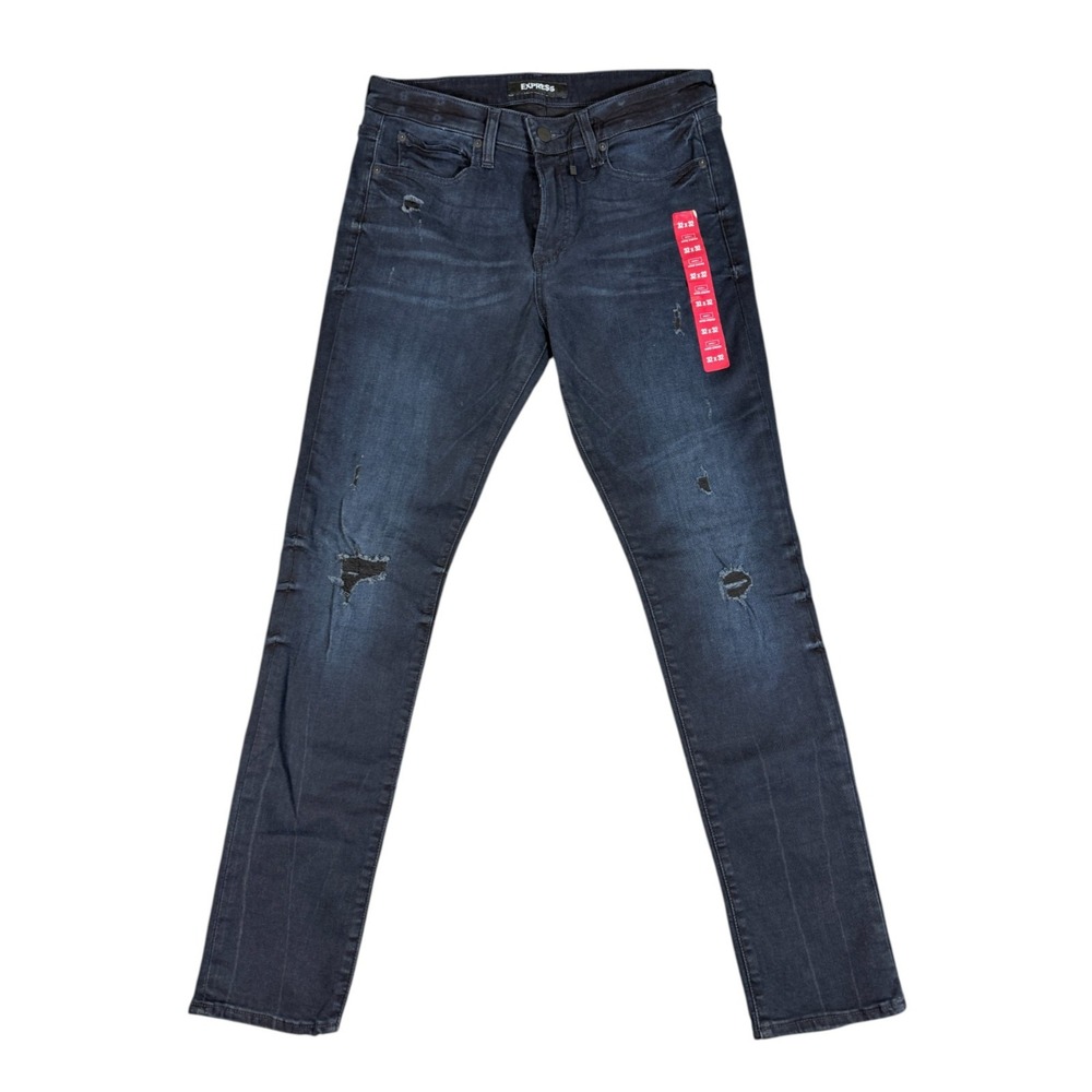 New Express Mens Size 32x32‎ Hyper Stretch Slim Fit Skinny Leg Denim Blue Jeans